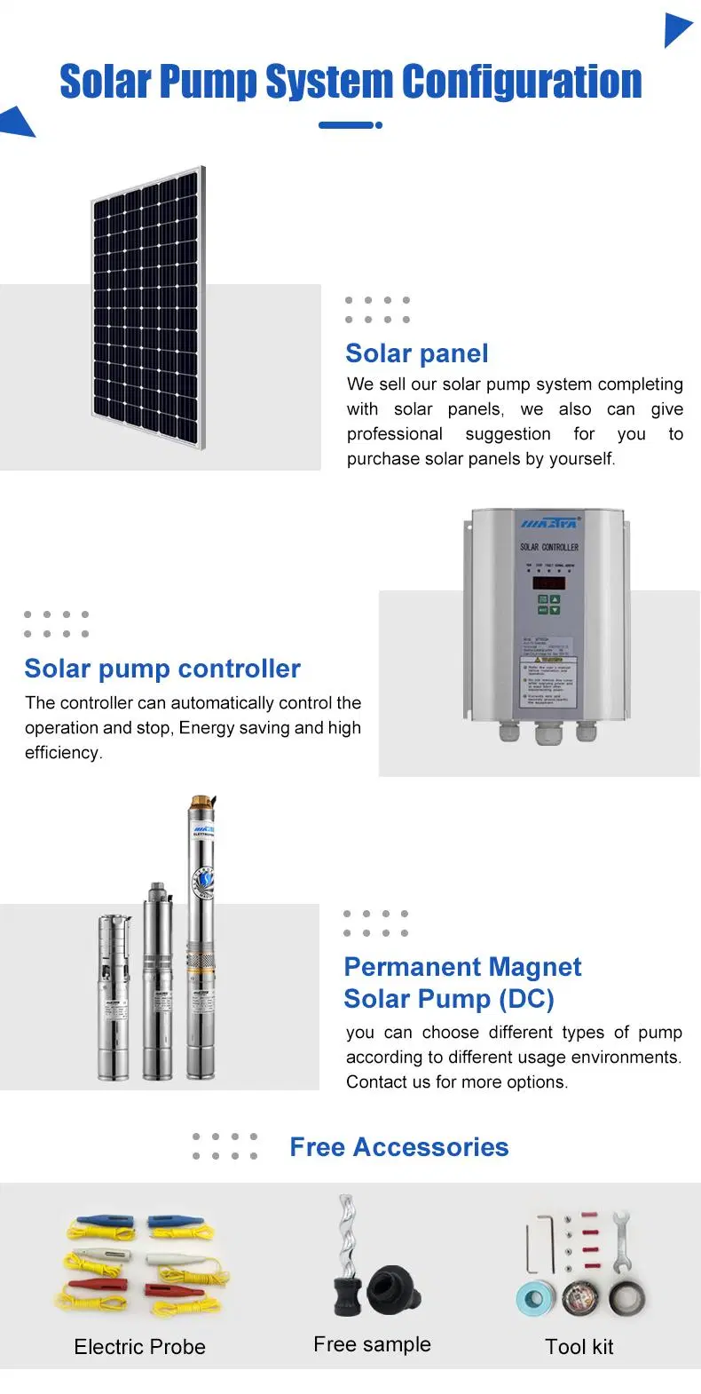 Mastra 3 Inch 4 Inch Stainless Steel DC Solar Power Submersible Screw Impeller Borehole Pumps with Control Box Deep Well Solar Water Pump